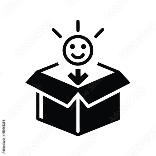 Smiling Face with Arrow Symbol Inside Open Box icon on Transparent Background