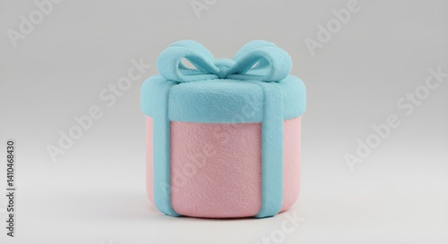 Blue and Pink Fuzzy Gift Box with Bow on White Background - Cute Decor