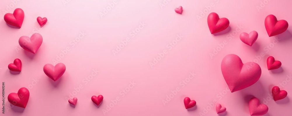 Soft pink background, scattered hearts of varying sizes , cute, gentle Soft pink background, scattered hearts of varying sizes , cute, gentle
