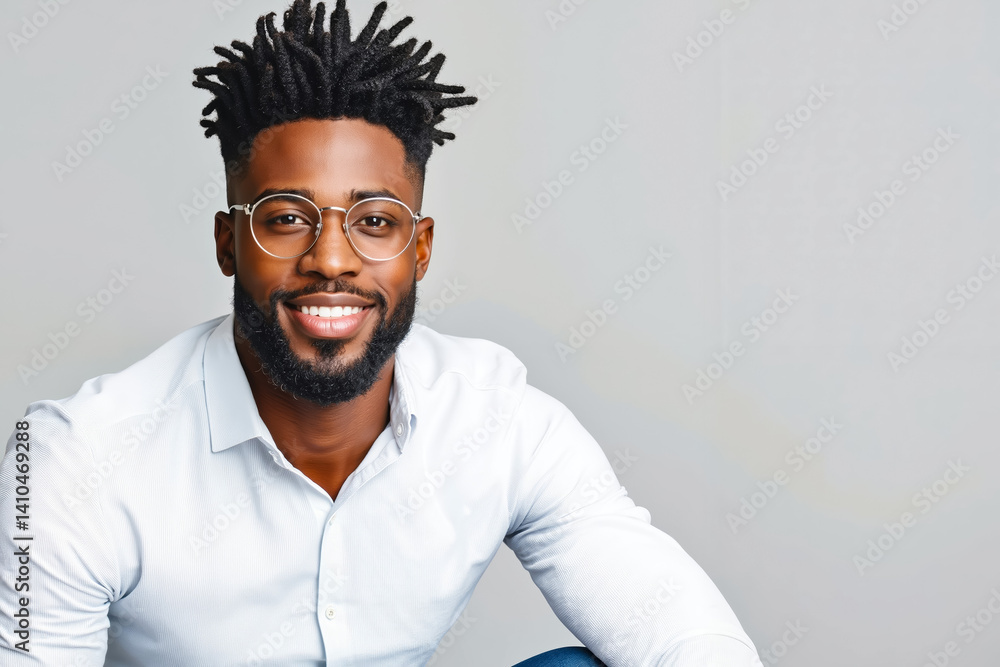 Obraz premium A man with dreadlocks and glasses smiling at the camera