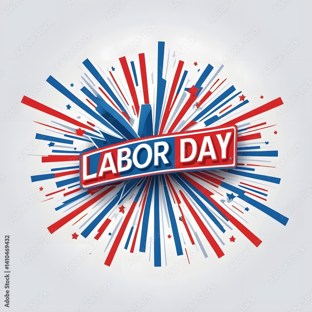 Obraz premium Modern Labor Day Illustration with Red and Blue Starburst Effect