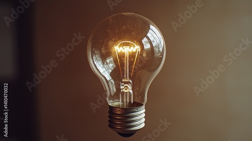 Obraz na płótnie A glowing incandescent light bulb illuminates the dark background showcasing its warm electric light and intricate filament detail against a muted brown backdrop perfectly w salonie