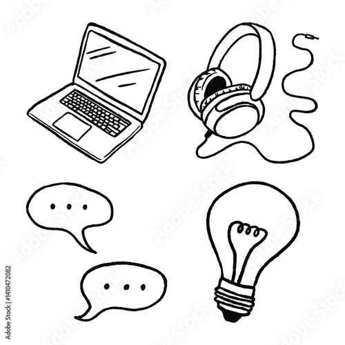 Loose Editorial Composition of Technology in Handdrawn Doodle Style