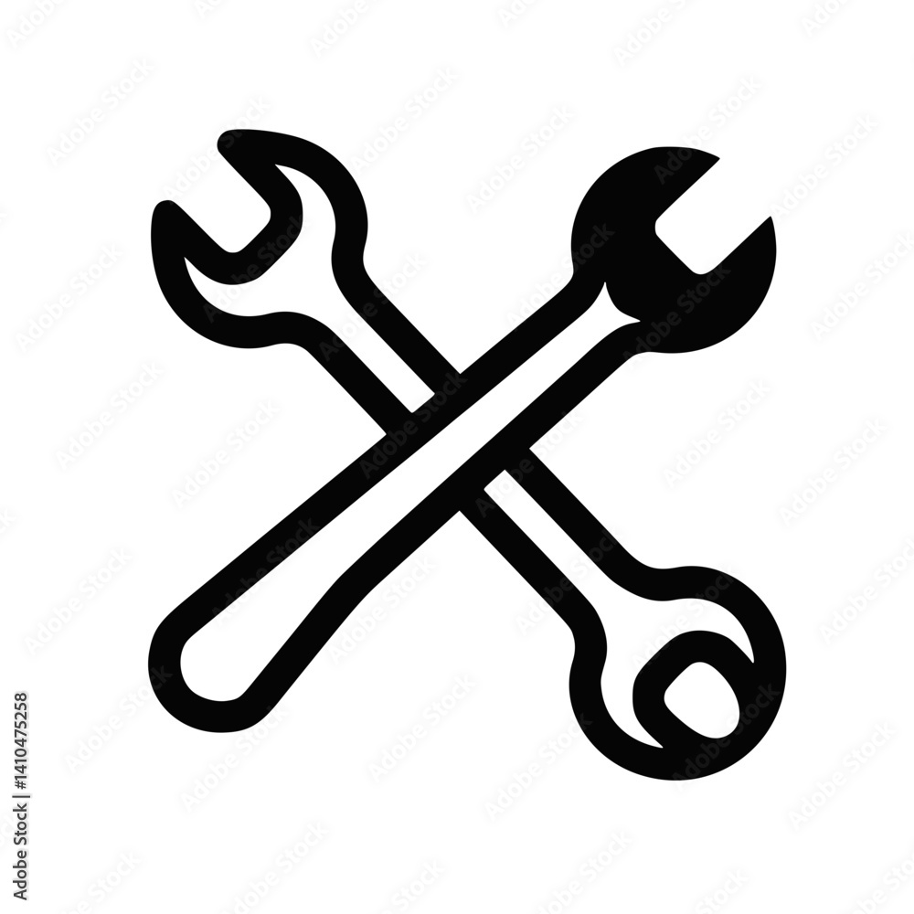 Crossed wrenches in a minimalist style representing tools on a transparent background Crossed wrenches in a minimalist style representing tools on a transparent background