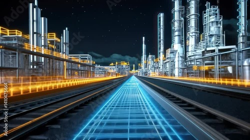 Futuristic Industrial Refinery at Night: Digital Transformation in Oil and Gas