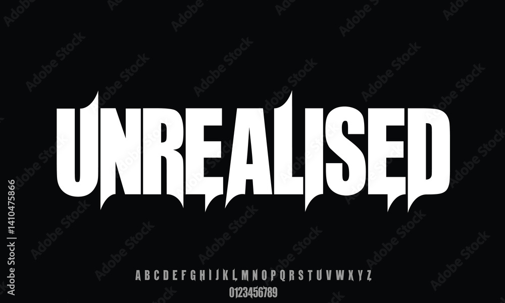 Obraz premium Unrealised vector font alphabet with numbers