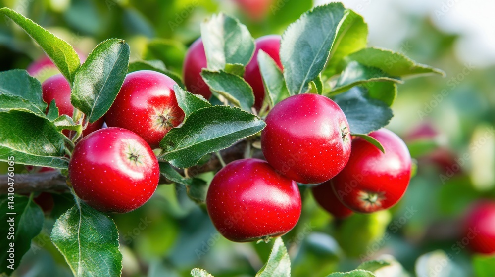 A branch of apples growing on a tree outside A branch of apples growing on a tree outside