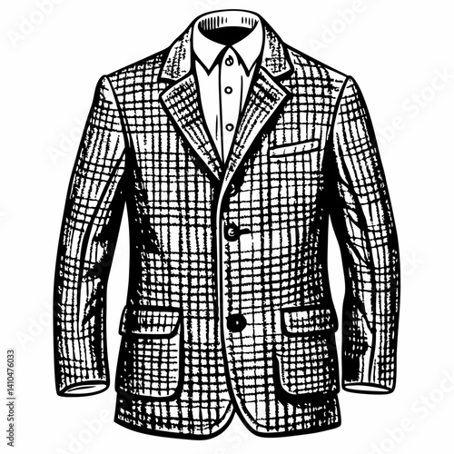Hand Drawn Vintage Style Plaid Blazer Illustration for Fashion Design