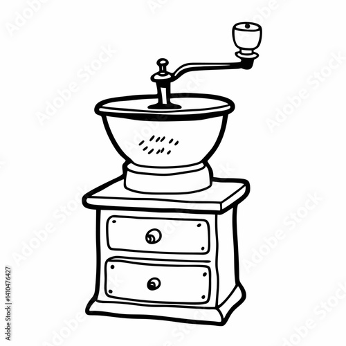 Vintage Coffee Grinder  Illustration of Classic Manual Mill