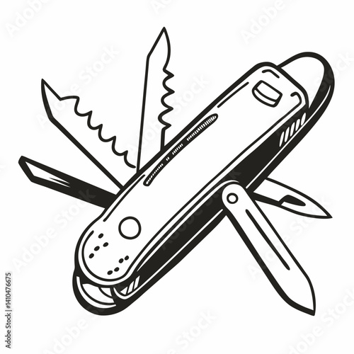 Vintage Multifunction Pocket Knife Illustration for Versatile Use
