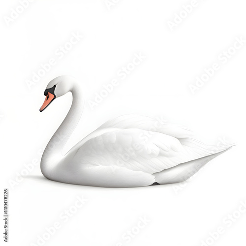 Fototapeta Naklejka Na Ścianę i Meble -  Minimalist white swan illustration on a white background light pencil stroke style with soft shading