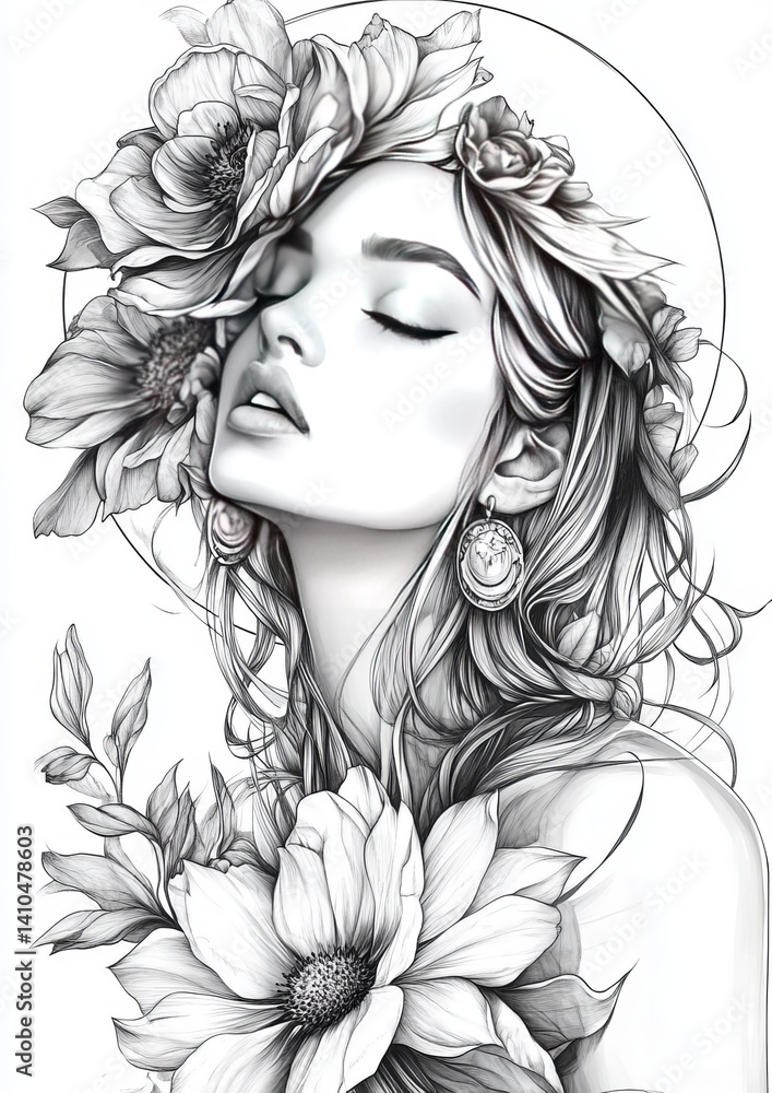 Fototapeta premium Moon with Flower Queens Coloring Pages