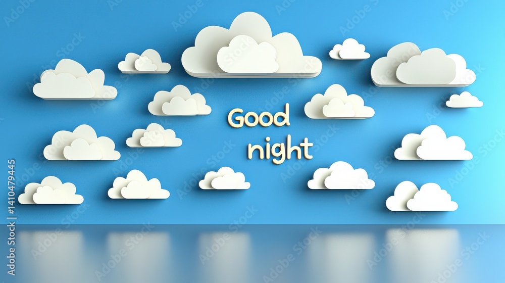 Dreamy clouds and good night message digital art soft pastel colors indoor eye-level view positive vibes Dreamy clouds and good night message digital art soft pastel colors indoor eye-level view positive vibes