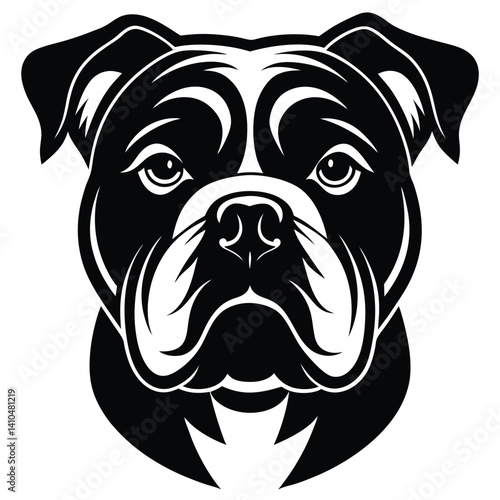 Cute white bulldog puppy portrait, a vector of the adorable canine breed