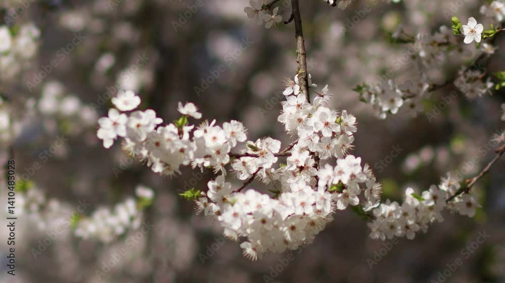 White apple blossoms swaying gently in the wind on a branch. Soft natural light and blurred green background create a fresh, springtime atmosphere.
White apple blossoms swaying gently in the wind on a branch. Soft natural light and blurred green background create a fresh, springtime atmosphere.