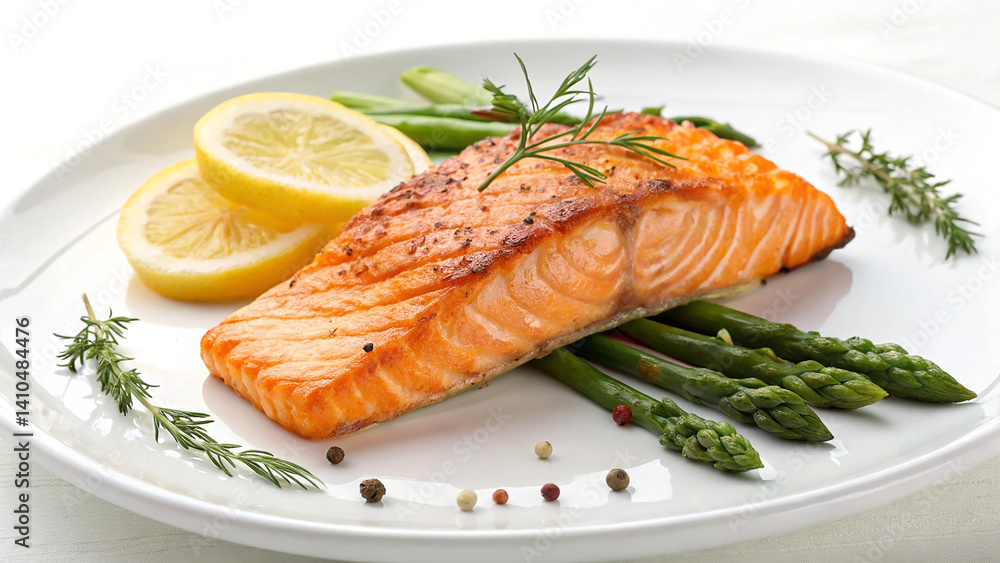 Grilled Salmon with Fresh Herbs and Lemon Garnish Grilled Salmon with Fresh Herbs and Lemon Garnish