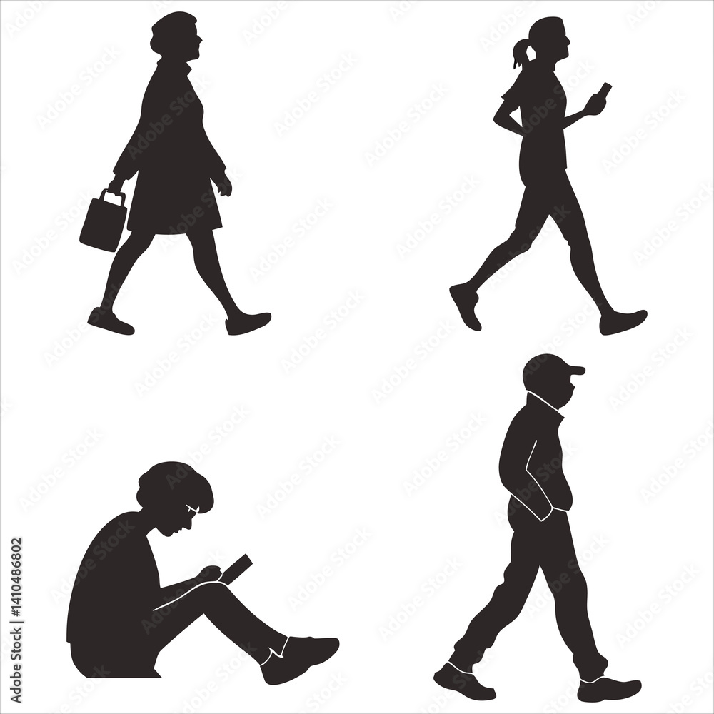 Obraz premium people silhouette vector icon set 