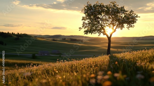 Wallpaper Mural A solitary tree basking in the sunlight during a beautiful sunset Torontodigital.ca