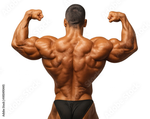 Obraz na płótnie Bodybuilder flexing back muscles on transparent background w salonie