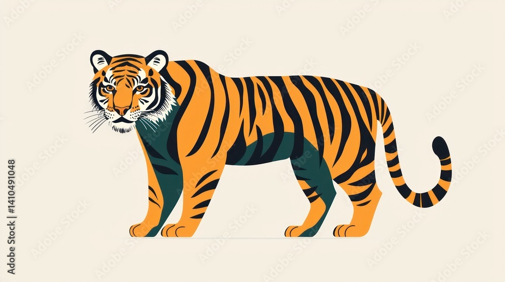 Fototapeta premium Stylized tiger illustration, standing pose, minimalist design, for digital use