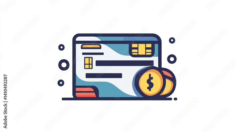 Digital credit card and coins, illustration Digital credit card and coins, illustration