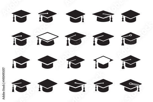 Education graduation cap icons set vector illustration on white background. Graduation hat icons vector.