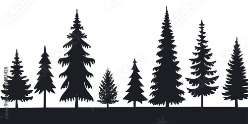 Obraz na płótnie set of silhouettes of various conifer trees create a forest scene in black and white vector design w salonie