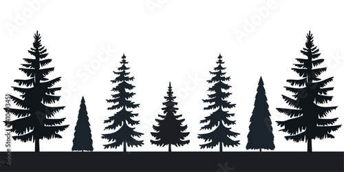 Obraz na płótnie set of silhouettes of various conifer trees create a forest scene in black and white vector design w salonie