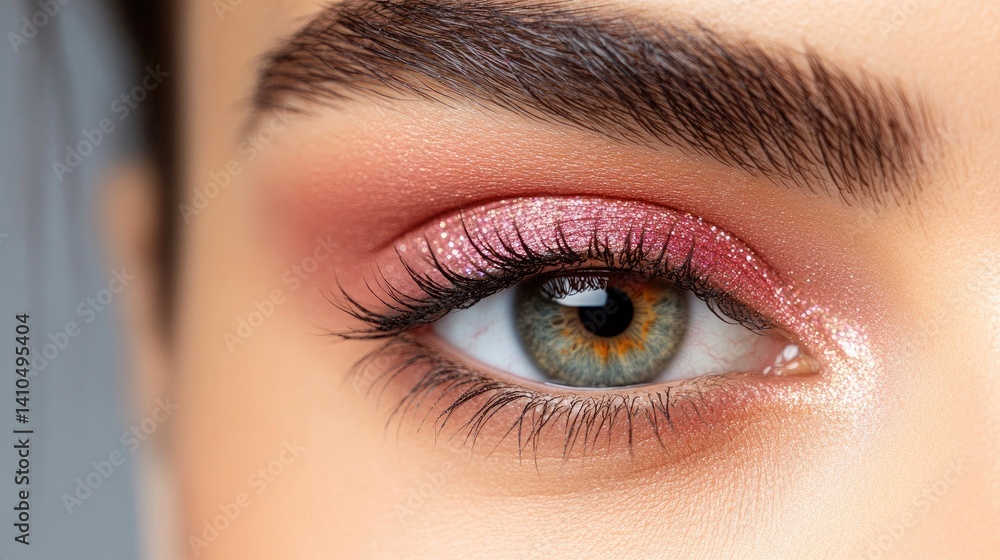 Obraz premium A close-up of a womanâ€™s eye with shimmering, holographic eyeshadow.