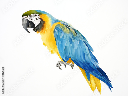 Blue and yellow macaw parrot, a colorful tropical bird with a strong beak and vibrant feathers