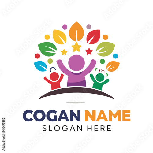 Colorful children's logo with leaves and stars
