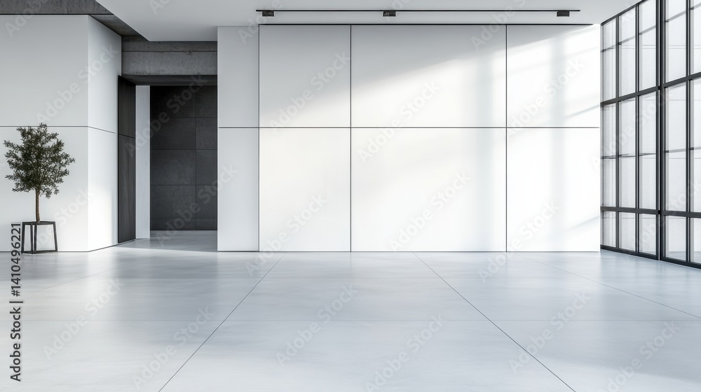 Fototapeta premium Modern conference room showcasing open architecture with white and grey tones for collaborative meetings Generative AI
