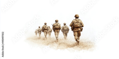 world war ii illustration, postcard with watercolor-style depicting allied troops storming the beach in soft brushstrokes, with a wide empty sand area for text