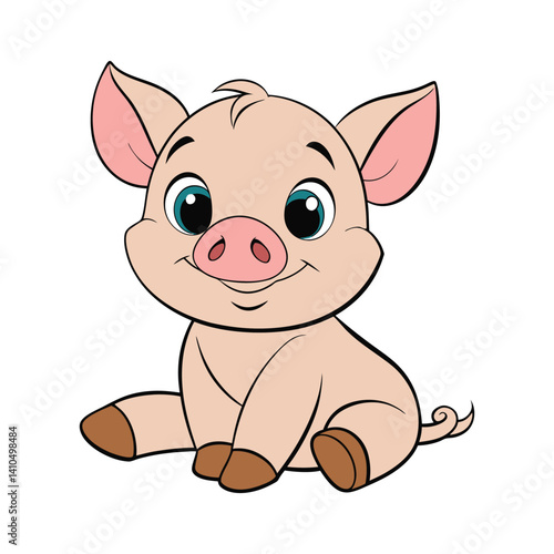 baby piglet sitting floppy ears vector art illustration