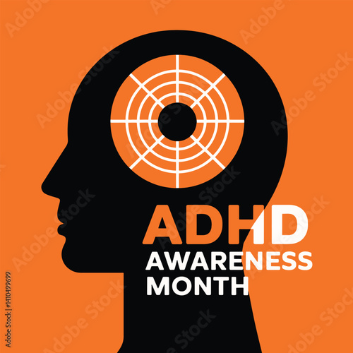 Vector illustration ADHD Attention Deficit Hyperactivity Disorder Awareness Month in October. Ideal for mental health awareness, education, and support themed designs.