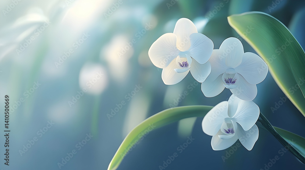 Fototapeta premium Delicate white orchids bathed in soft morning light.