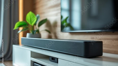 Soundbar in a modern home. Relishing music and watching movies.