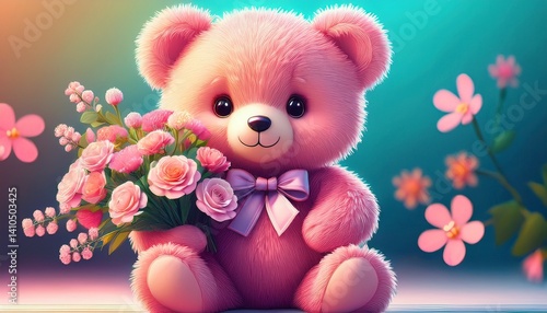 teddy bear with flowers