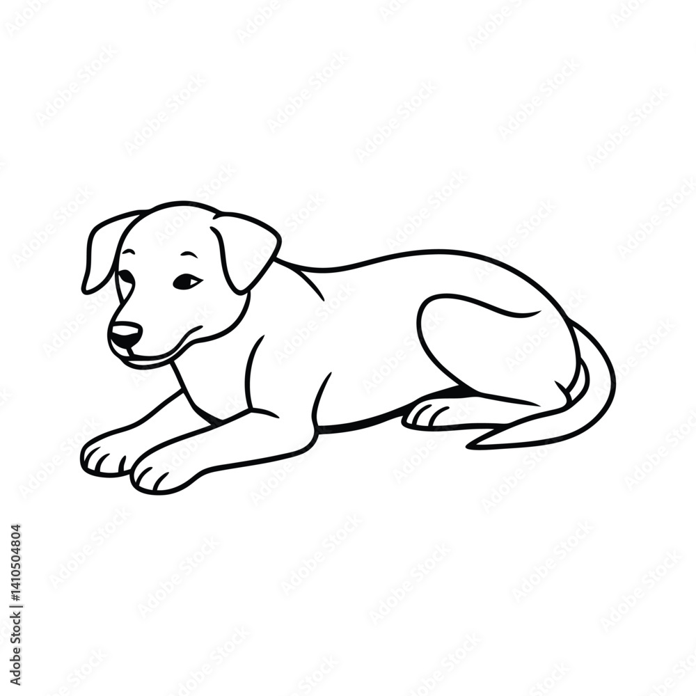 Fototapeta premium dog lying ground resting vector line silhouette