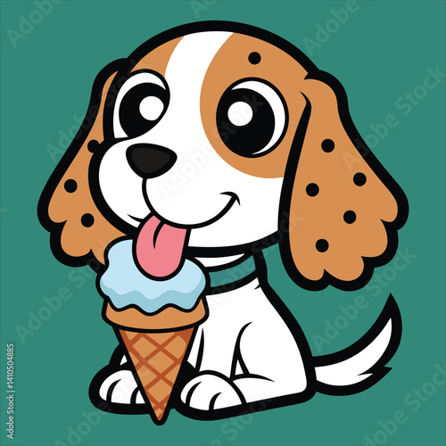 Cute  English Setter  Eating Ice Cream Cone