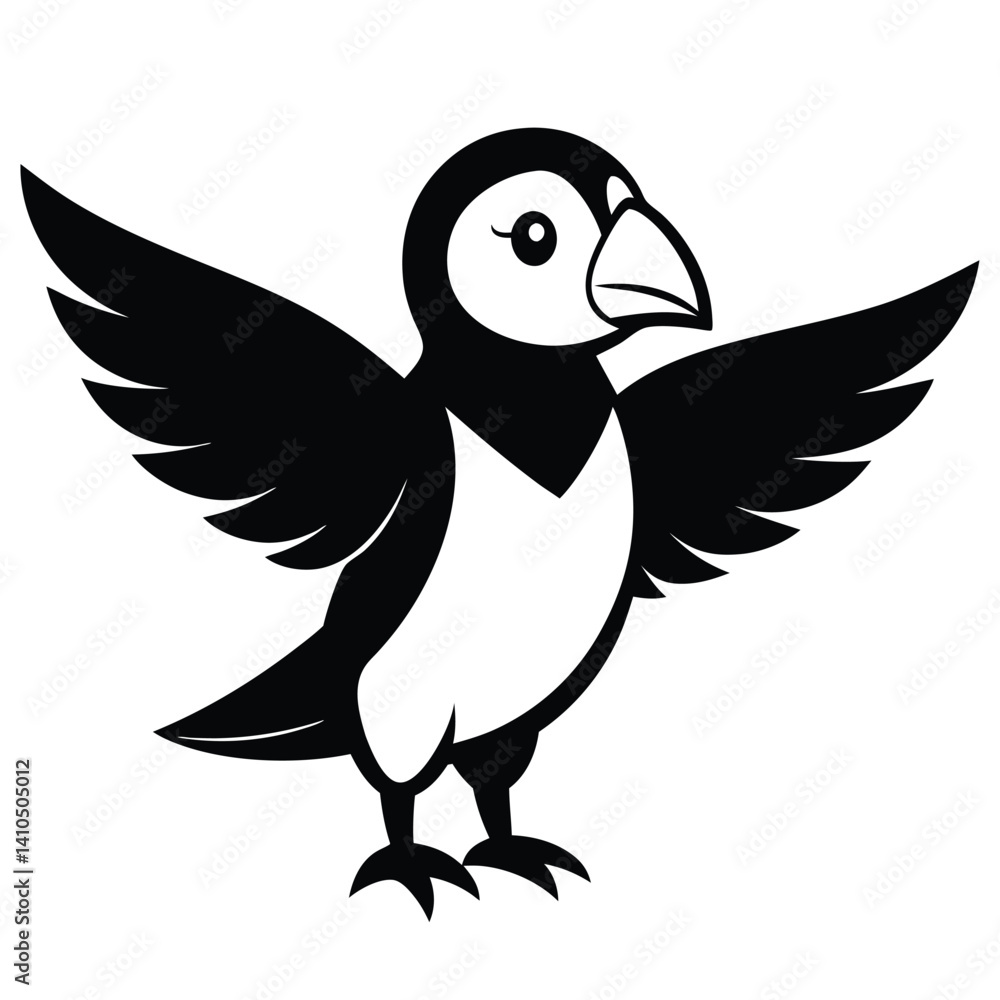 Obraz premium Vector puffin bird in minimal black outline style with soft wing lift