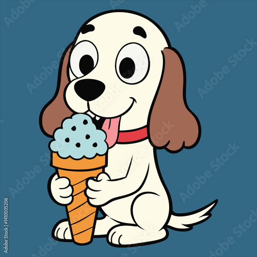Cute  English Setter  Eating Ice Cream Cone