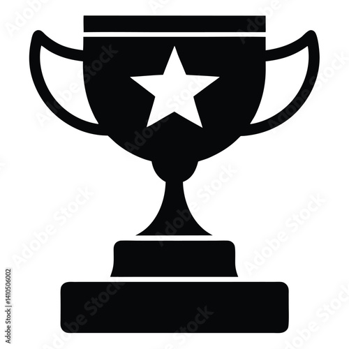 Flat trophy cup silhouette with central star in black vector design