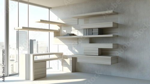 Modern Wooden Office Interior With City View