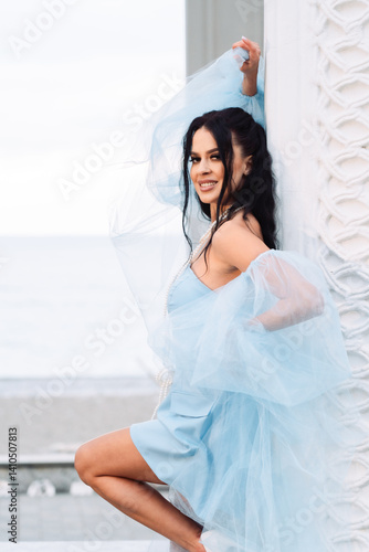 girl in blue dress with heels in white columns Free Download girl in blue dress with heels in white columns - GFXLoad