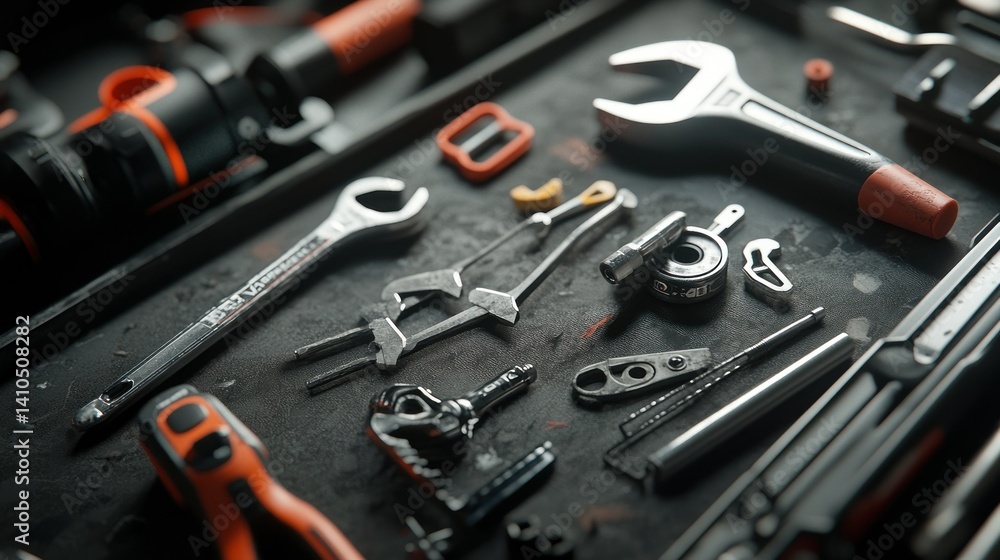 Fototapeta premium A collection of different metal tools neatly arranged on a surface