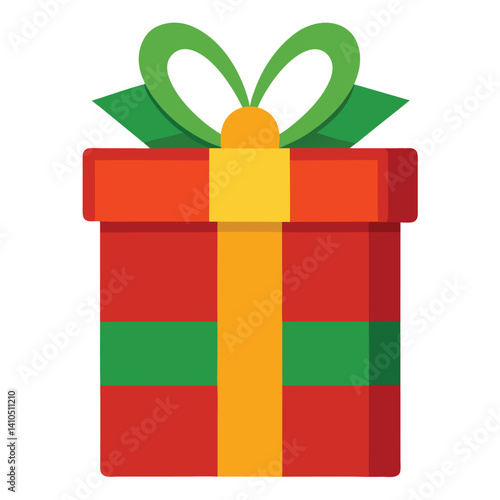 Flat vector of wrapped Christmas box with holiday ribbon