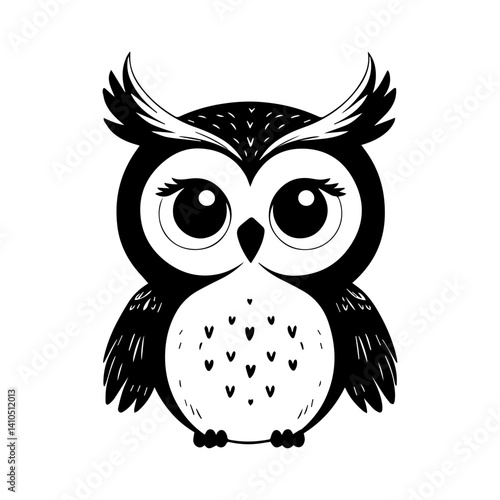 Wild owl line art vector black and white elegant owl design.Black and white owl tattoo style illustration.Vector ready.