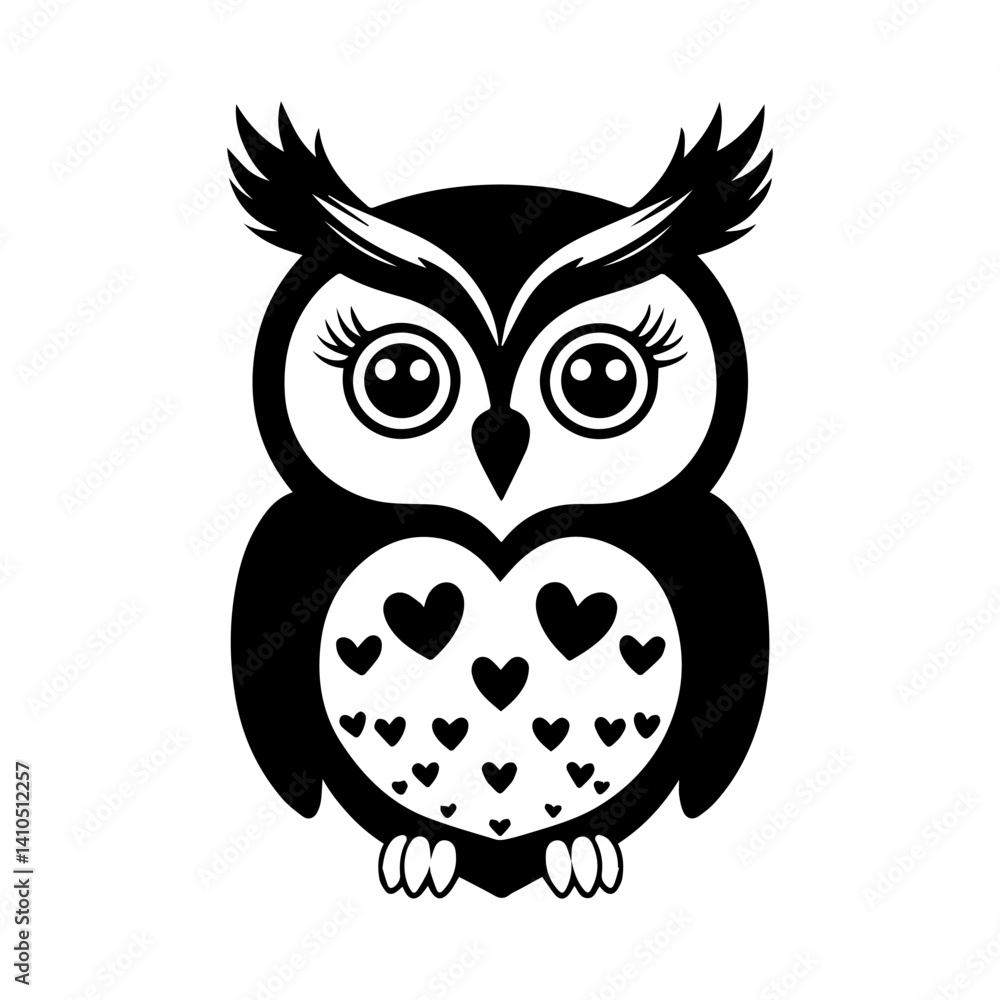 Obraz premium Owl black and white line art illustration. High quality vector owl illustration.