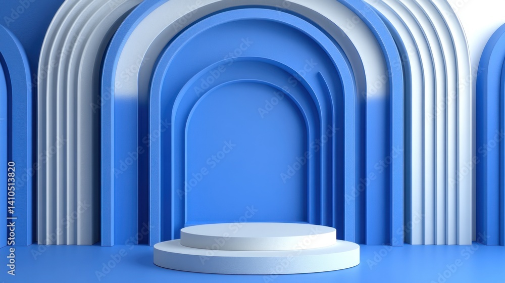 A minimalist, arch-shaped, light-blue and white display podium. A minimalist, arch-shaped, light-blue and white display podium.